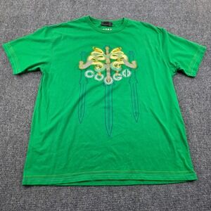 COOGI Mens Green Graphic T Shirt S/S Y2K Sword Cobra Design Crew Neck Tee Top